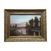 Oil on panel: The fisherman O.Paquet