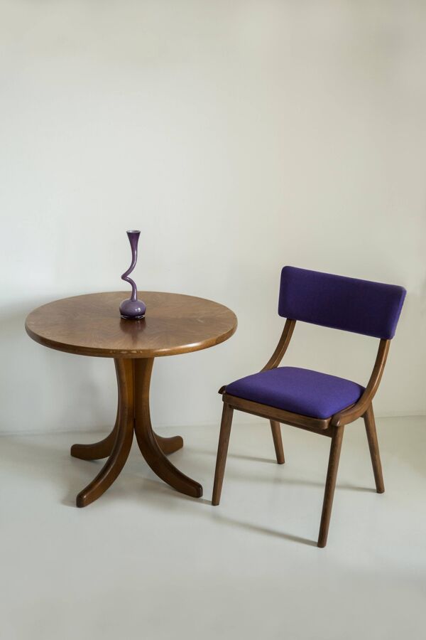Chaise Bumerang Mid-Century Moderne, Laine Violet Pourpre, Pologne, années 1960