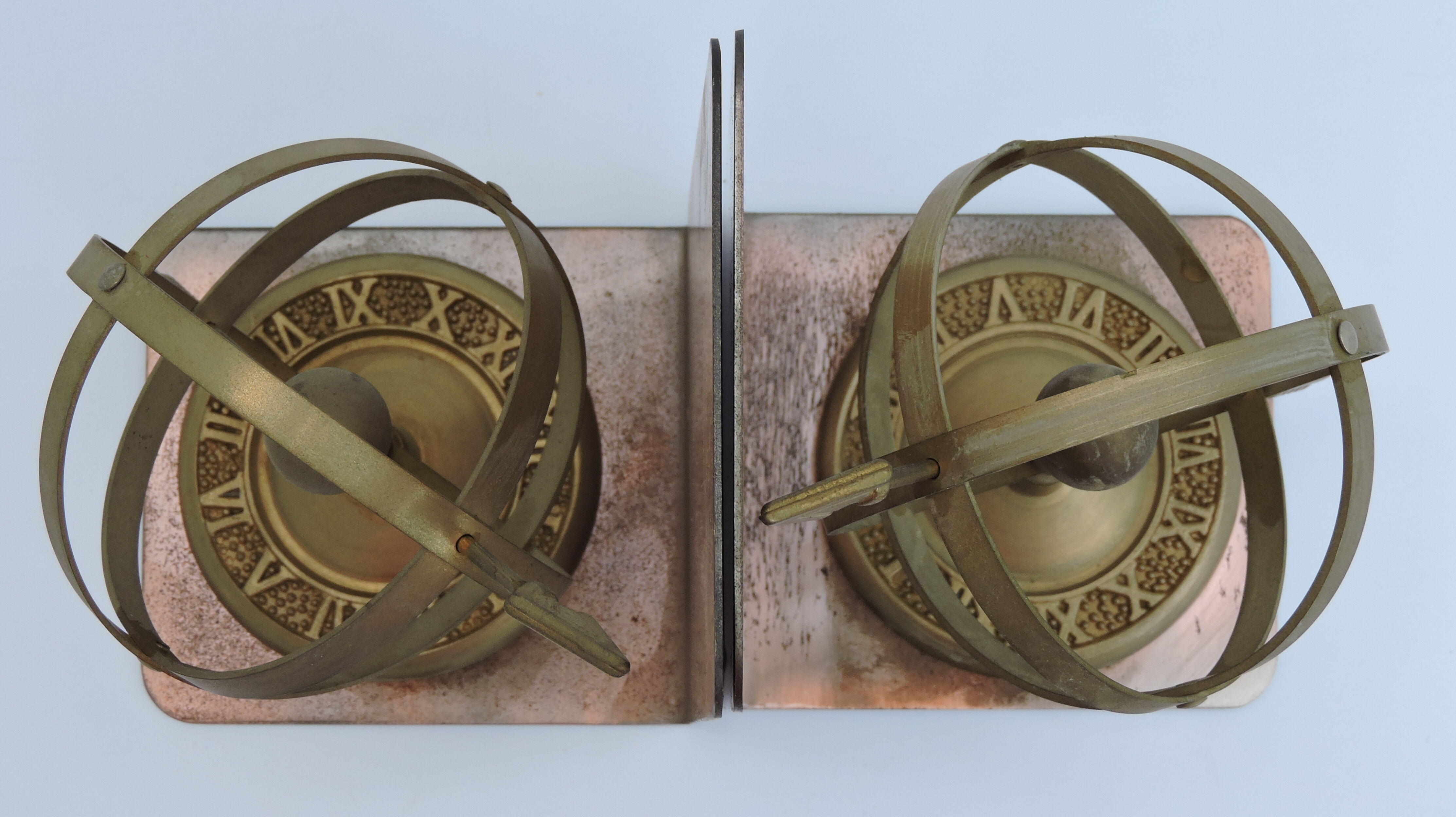 Pair of greenhouse book Astrolabe Sphere Armillary brass 1970