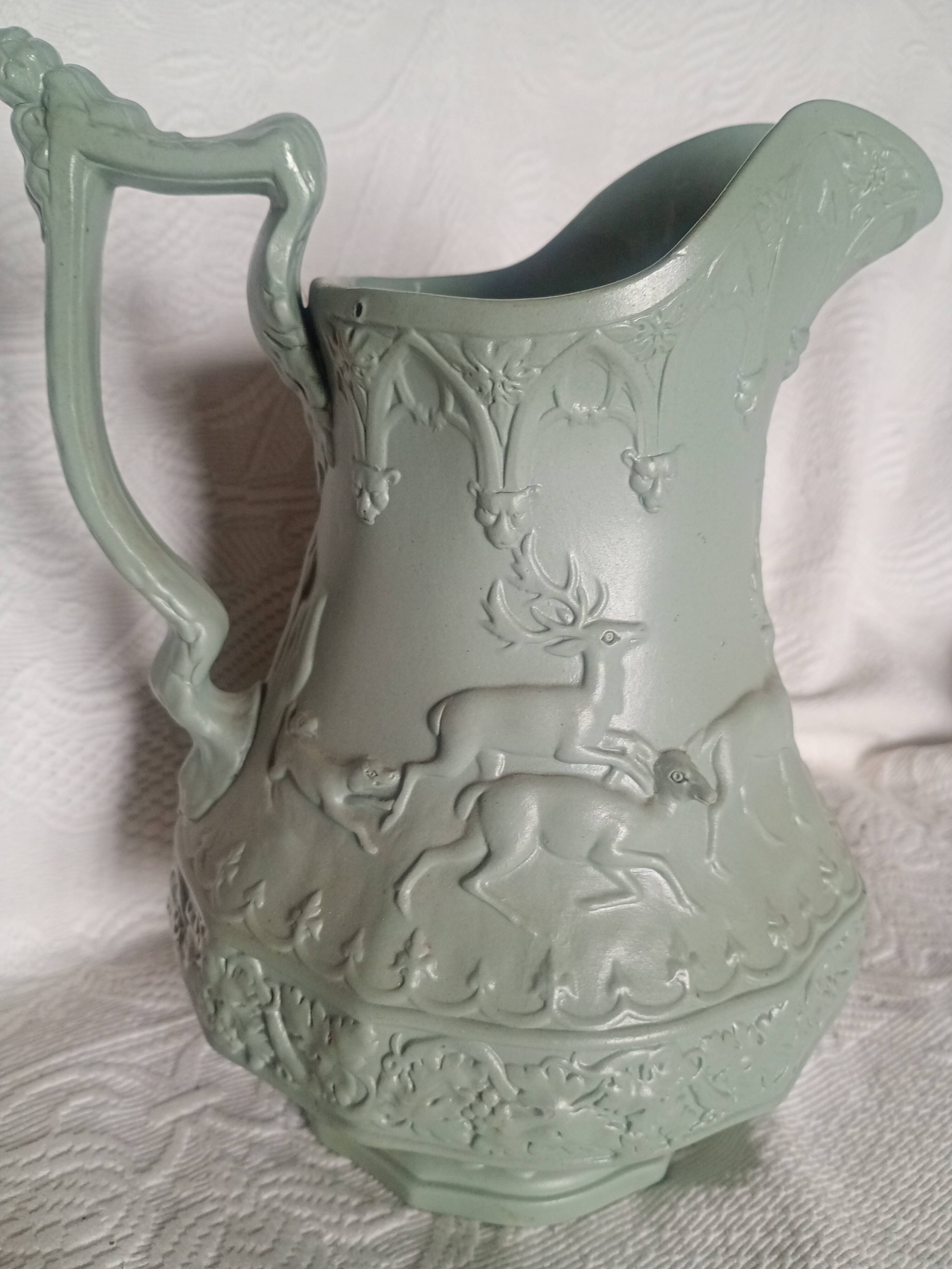 HUGHES & co - Jug Pitcher ANIMALS of the FOREST DEER Glazed Stoneware England