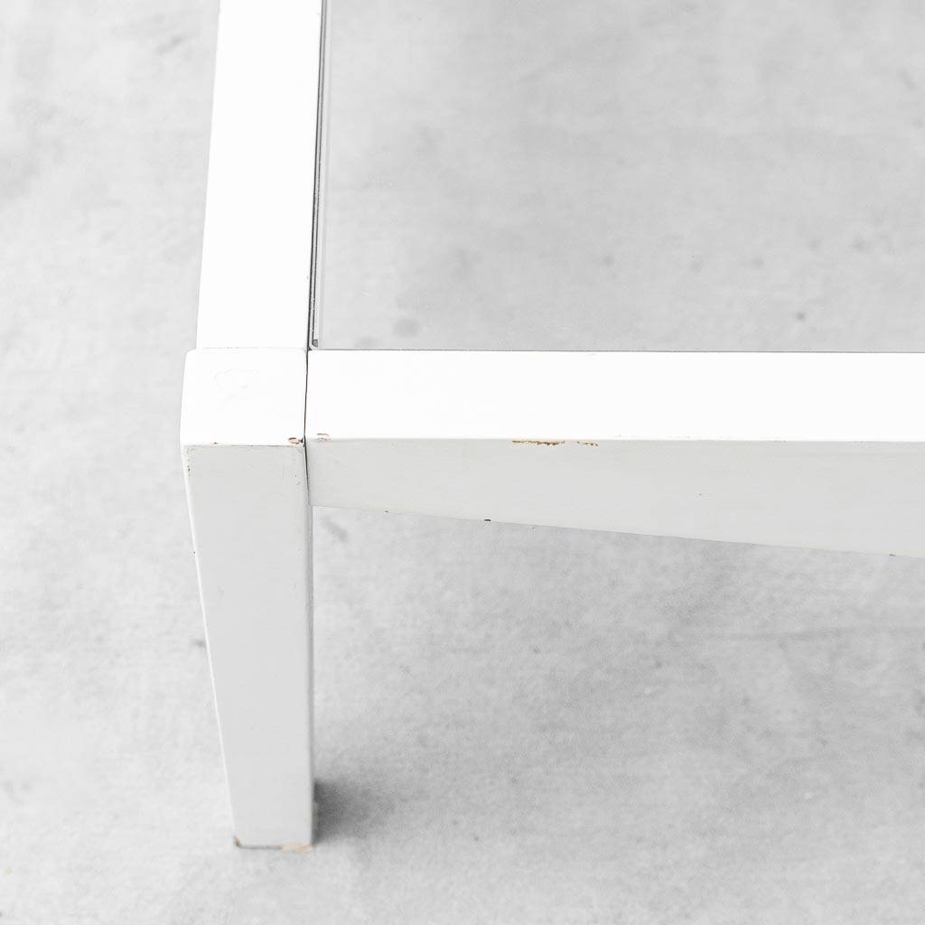 Vintage coffee table in white lacquered wood and glass, Italian design 1970s