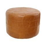 Vintage Round Brown Pouf Patchwork Patches Faux Leather 45cm