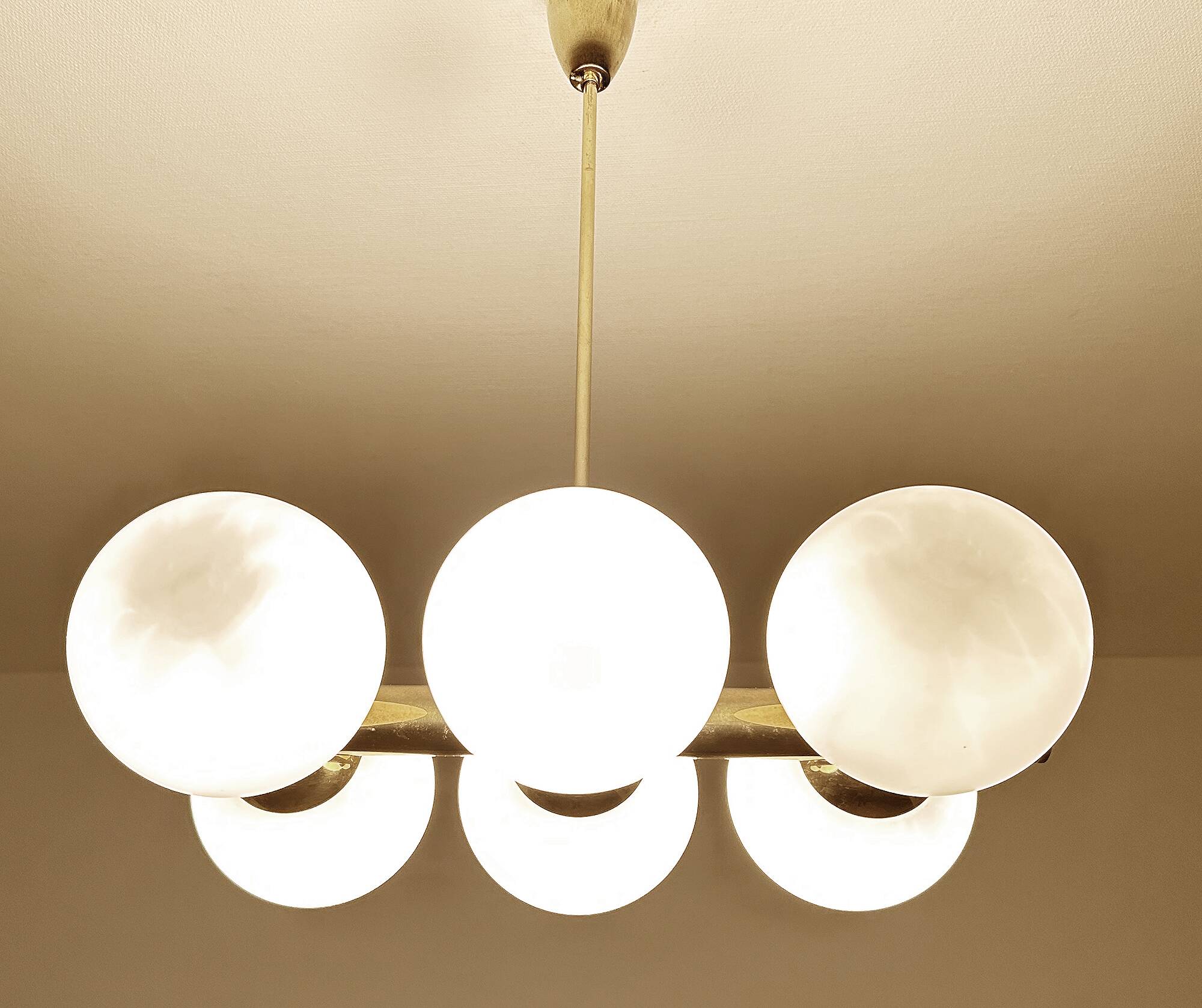Vintage Glass Brass  Pendant Light, 1950s