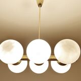 Suspension vintage en verre et laiton, années 1950