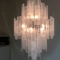 Huge strips “listelli alabastro” murano glass chandelier