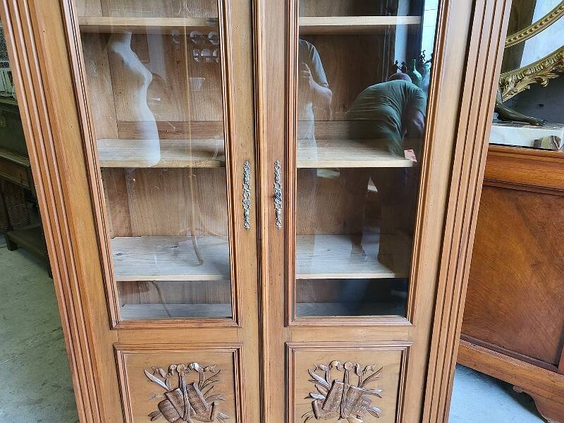 Bookcase showcase 2 doors 1900 in blond walnut