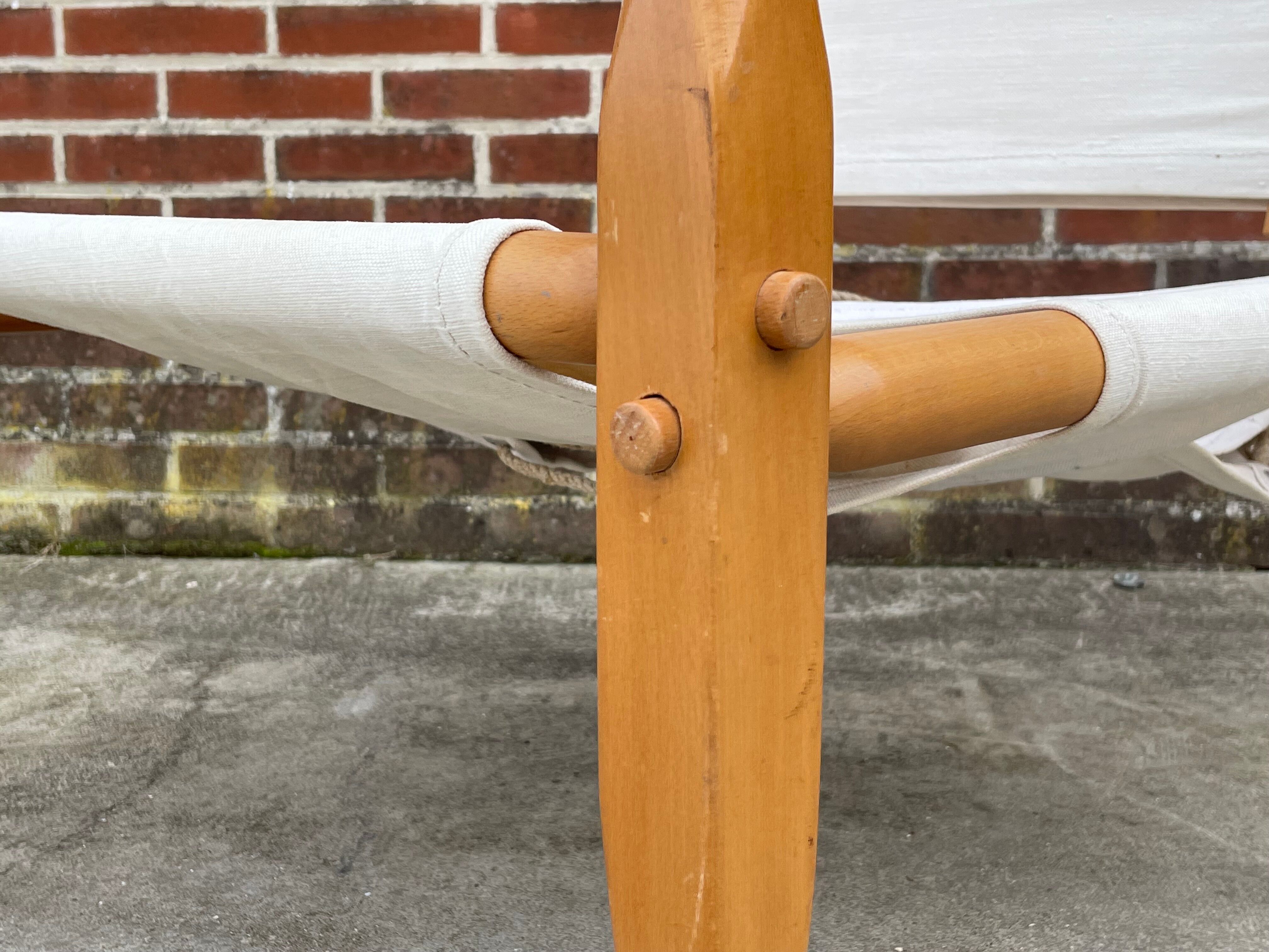 Vintage safari chair 1960s Denmark with canvas minimalist design