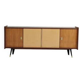 4-door sideboard in light beige and German wood from the 60s