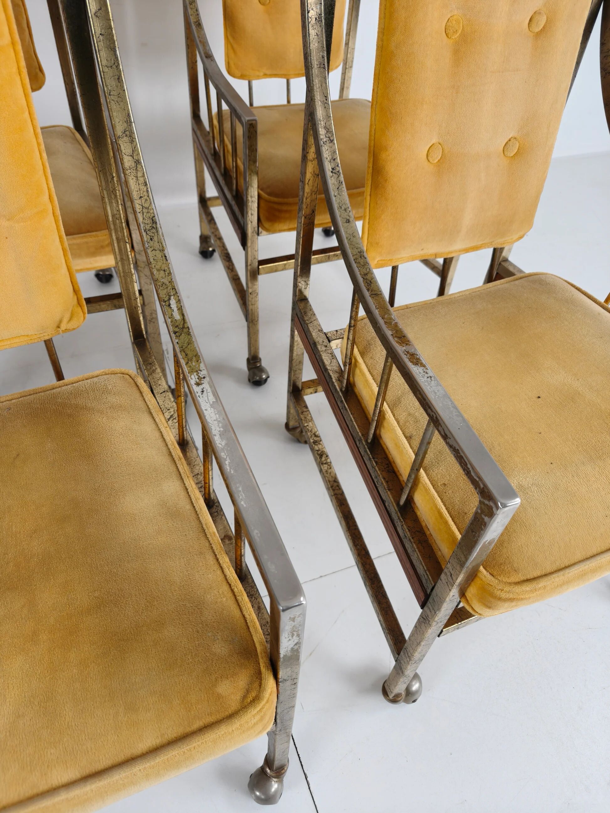 Unique set of mid-century style dining and lounge chairs – gilded, made between 1940-1948 by Flanders Industries Inc, Fort Smith, Arkansas