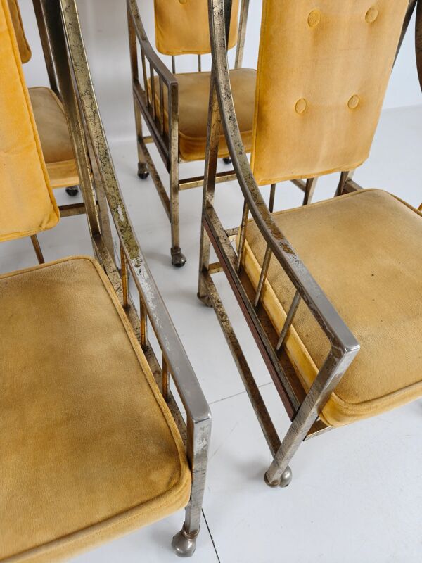 Ensemble unique de chaises de salle à manger et de salon de style milieu du siècle – dorées, fabriquées entre 1940 et 1948 par Flanders Industries Inc, Fort Smith, Arkansas