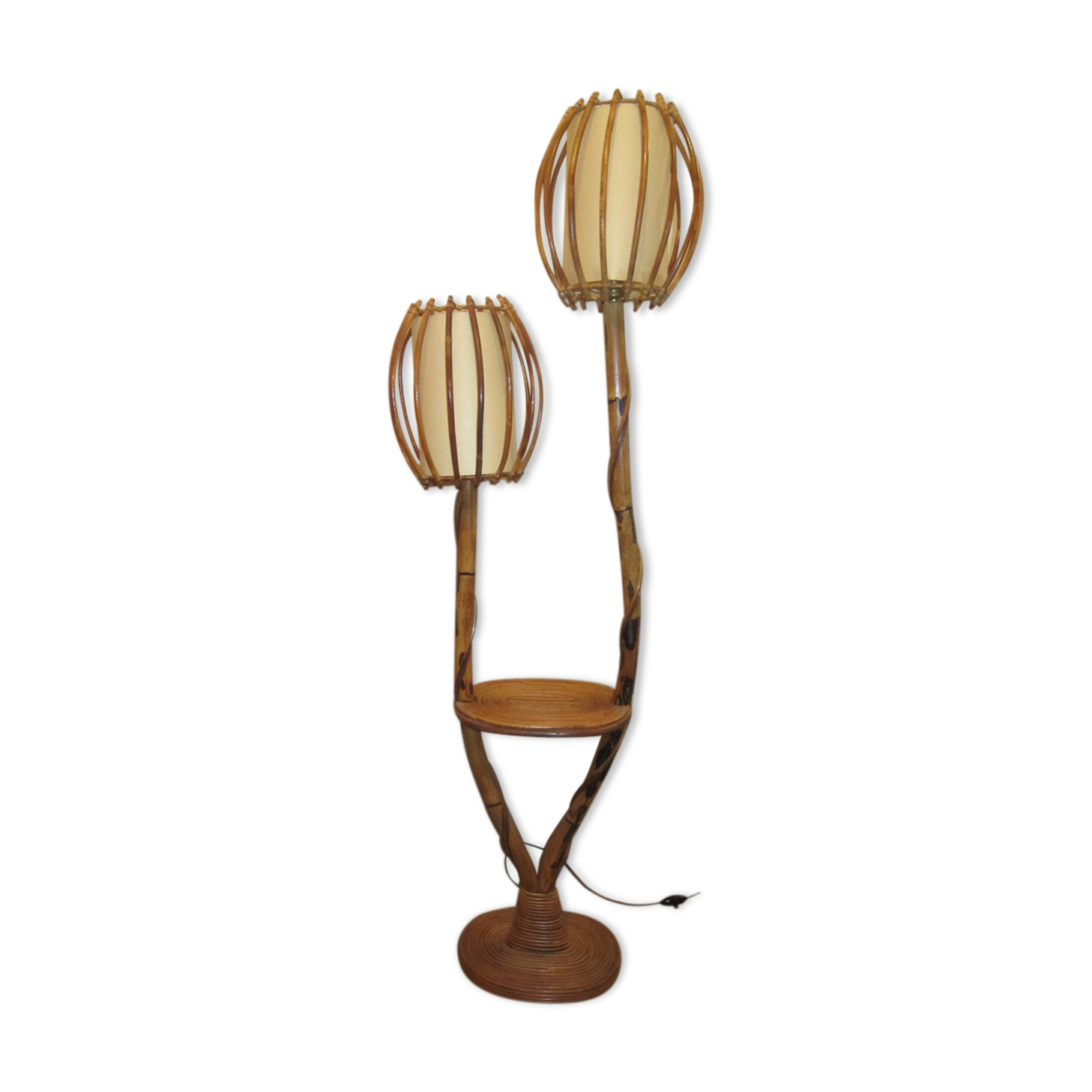 Floor lamp rattan 2 bulbs