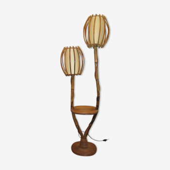 Floor lamp rattan 2 bulbs