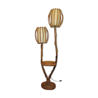 Floor lamp rattan 2 bulbs