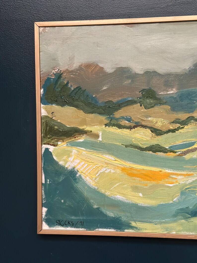 Swedish Oil on Panel “Landscape” by Lars Stocks,Framed & Vintage 77 × 57 cm