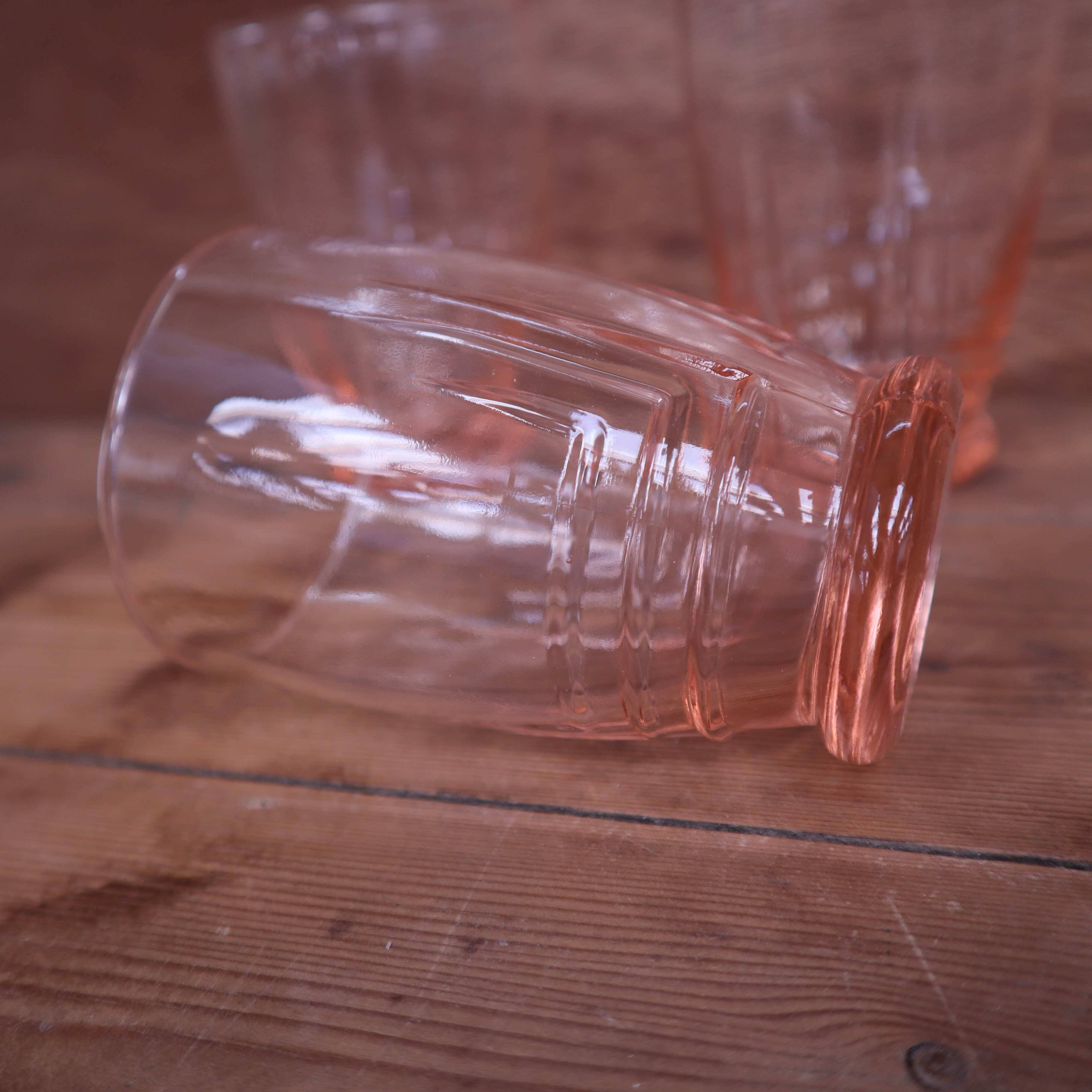 Lot of 3 old light pink water glasses from the 1950s