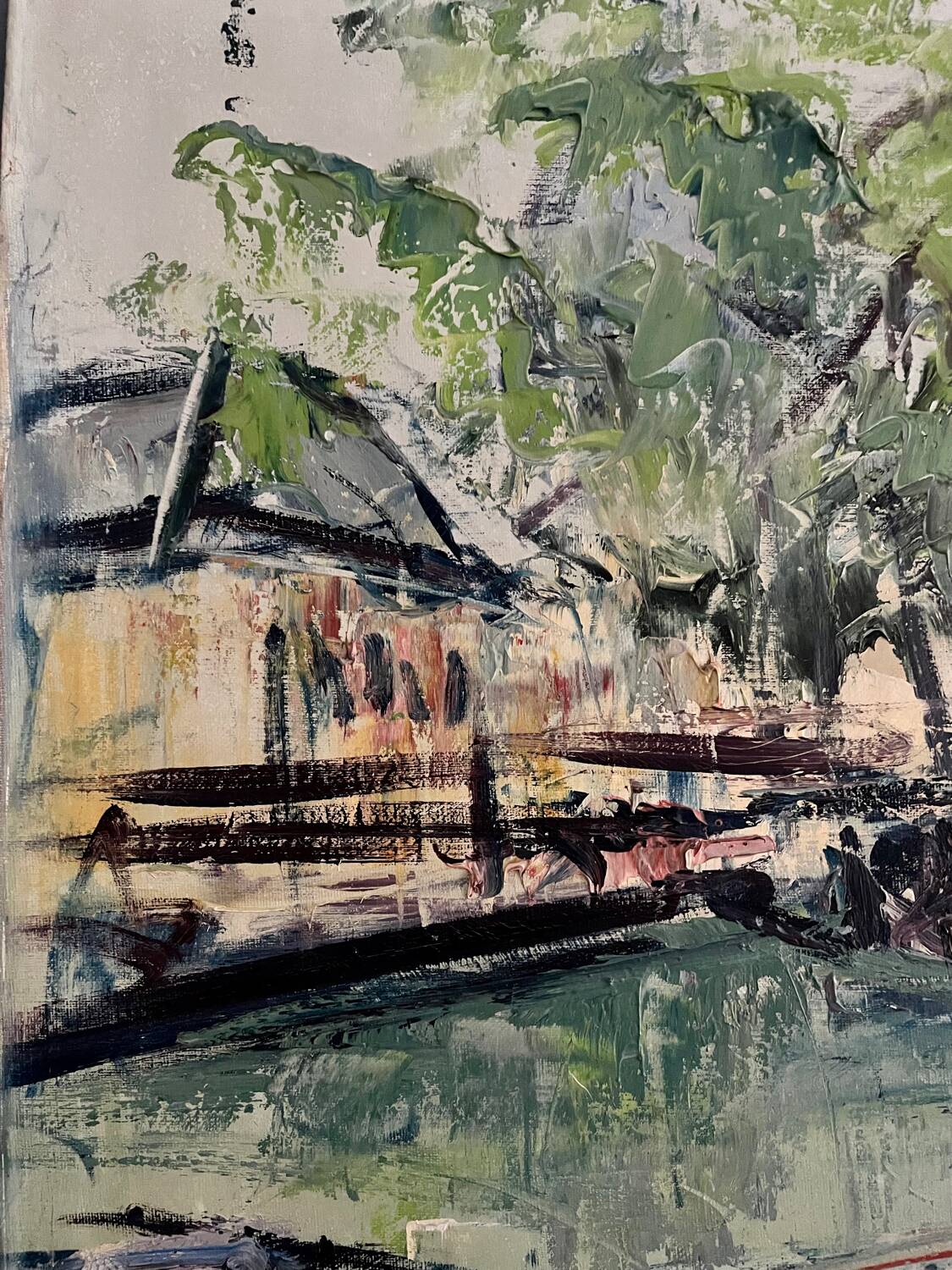 Oil on canvas, the Canal Saint-Martin in Paris