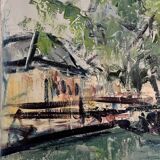 Oil on canvas, the Canal Saint-Martin in Paris