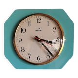 Vintage formica clock rectangular silent wall pendulum "Romatic turquoise blue"