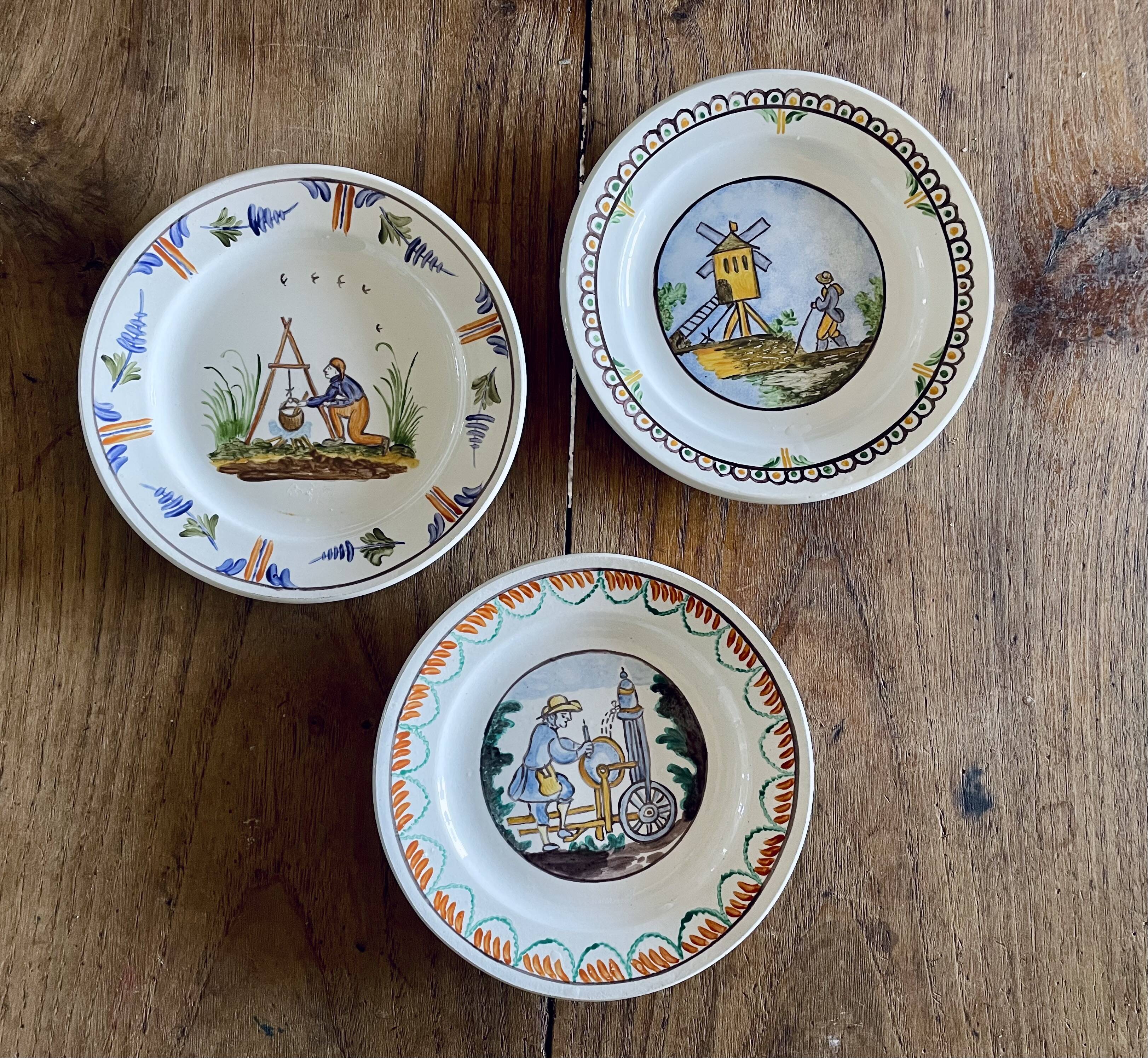 19th Century Plates Popular Faience Moulin des Loups & Hamage