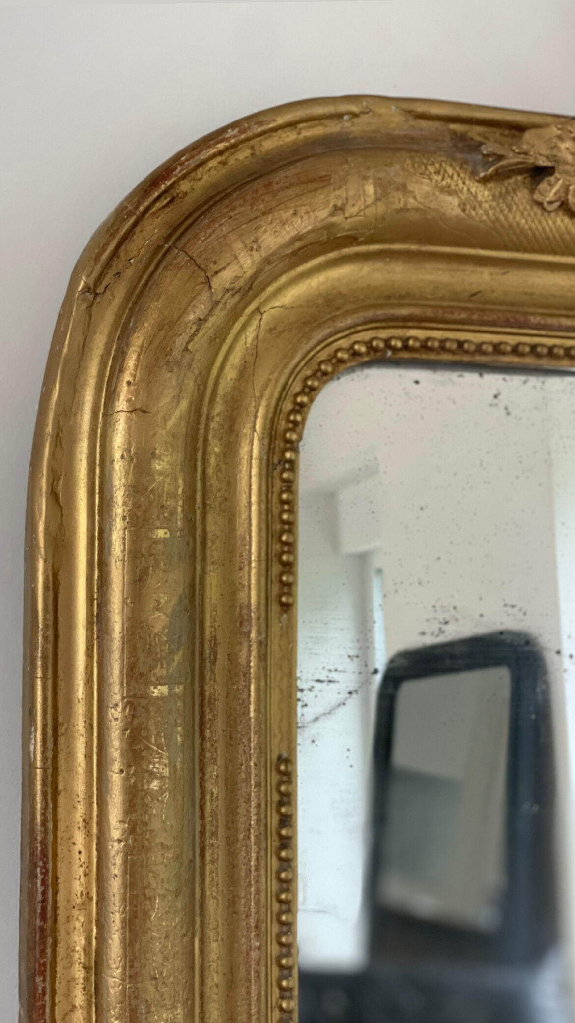 Old mirror louis Philippe gilded gold leaf pediment angels