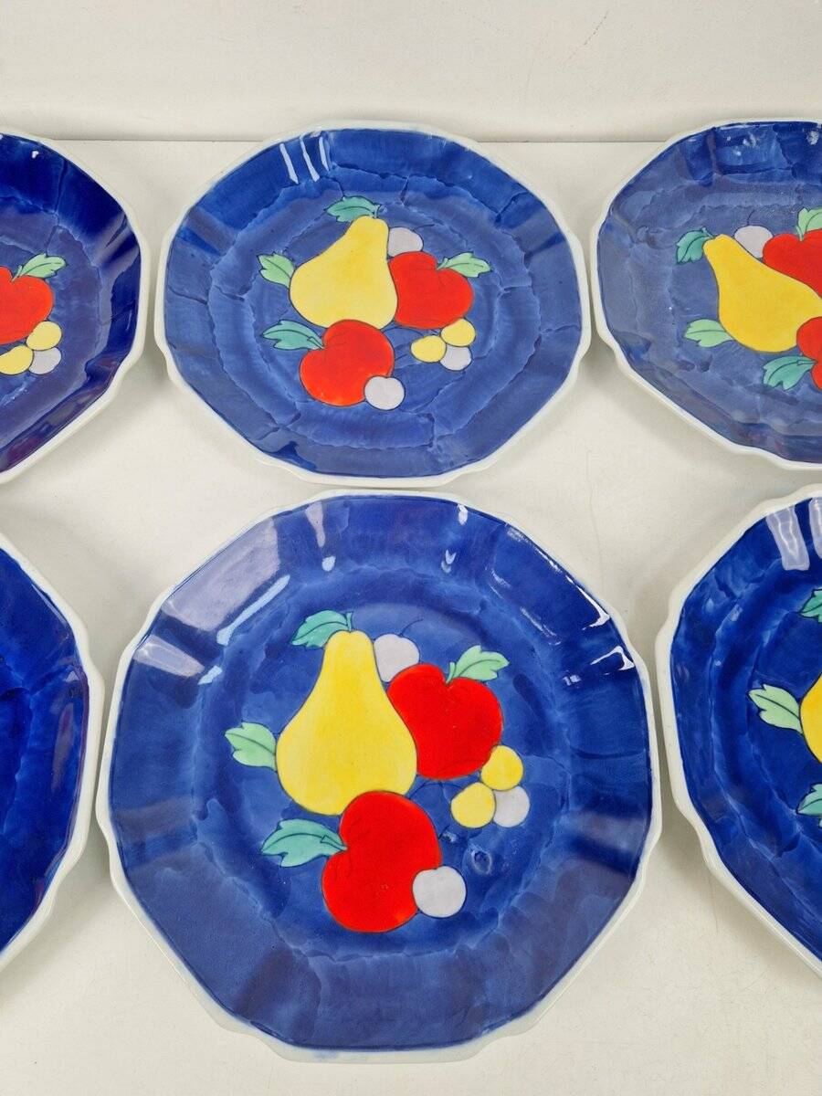 Vintage Hand-Painted Porcelain Fruit Plates, China, 1950s, Set of 8