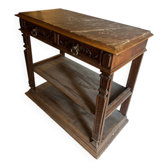Console table in wood and pink marble