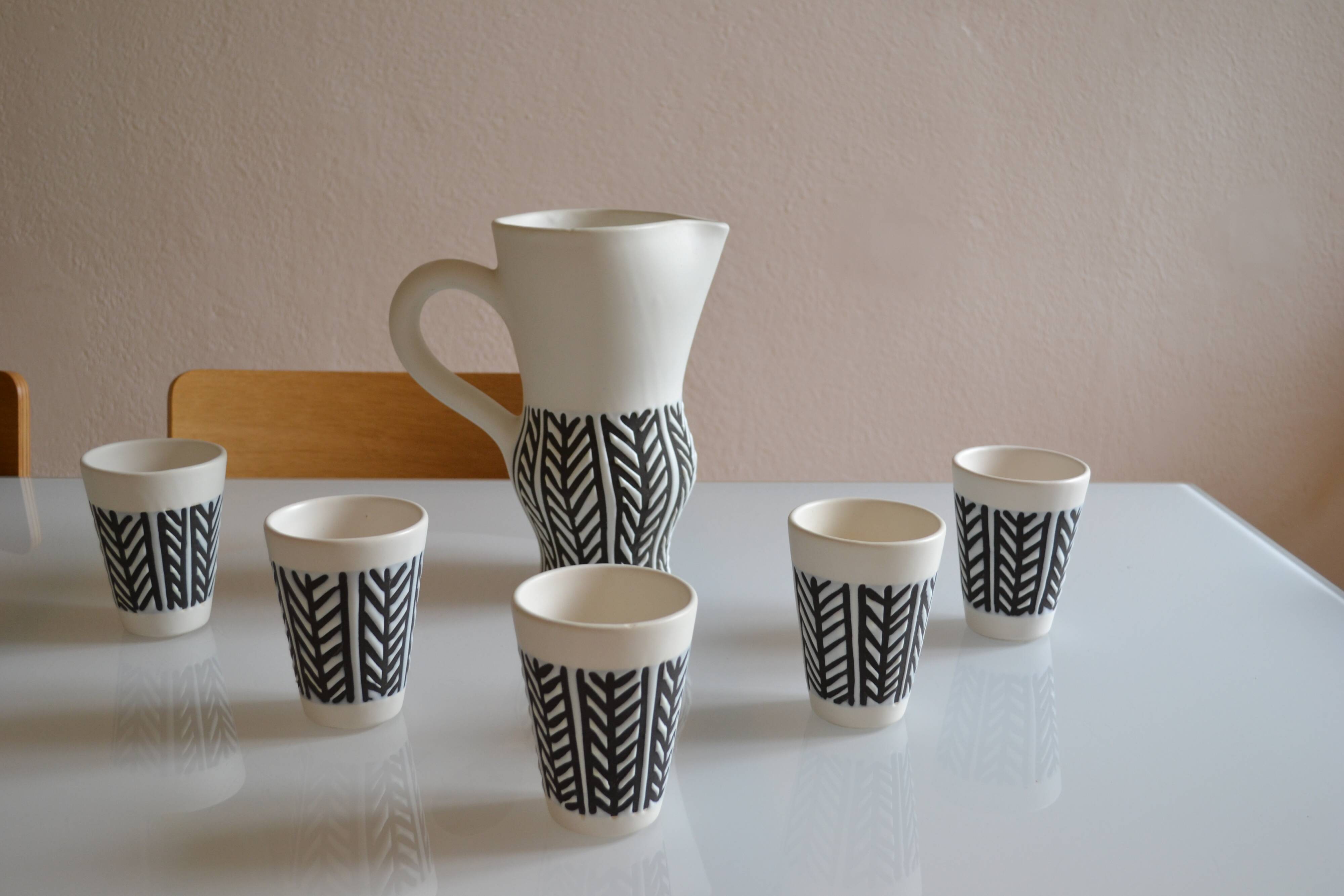 Roger Capron (1922 2006) orangeade service in enamelled tin earthenware