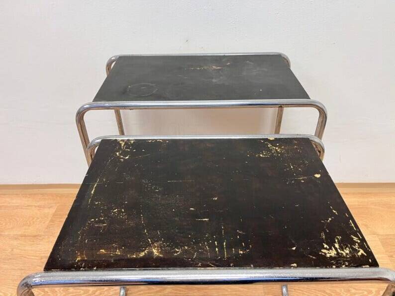 Rare Bauhaus chrome Nesting Tables B9, Marcel Breuer, 1930s