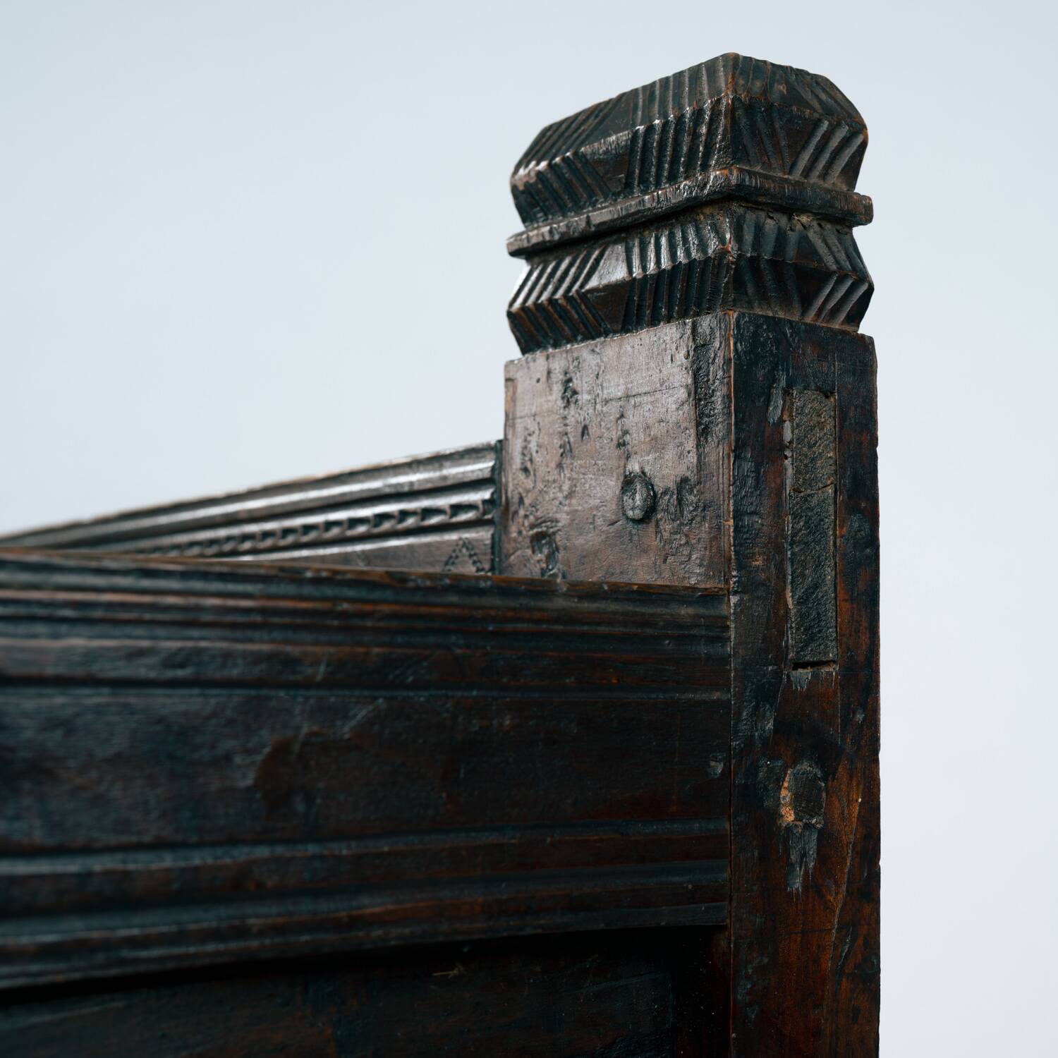 Antique walnut wooden Spanish siesta bench, Spain mid 1700s