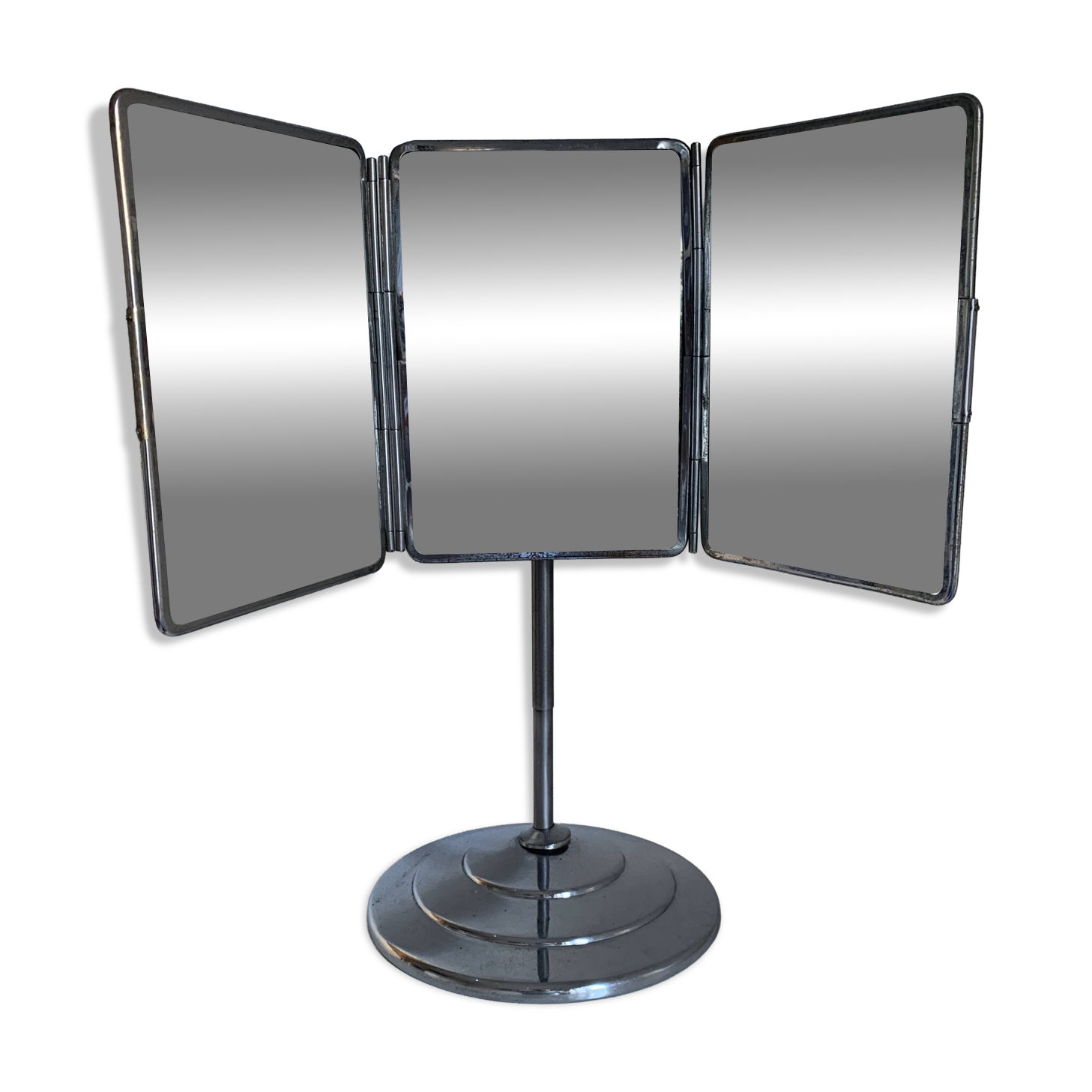 Vintage 1940 triptych barber mirror with bevelled foot - 40 x 35 cm