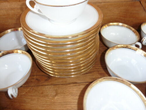 12 cups and limoges porcelain coffee saucers by A.Blin vintage Vierzon décor