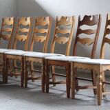 Set of 6 vintage Danish oak razorblade highback chairs by H. Kjærnulf, 1960s
