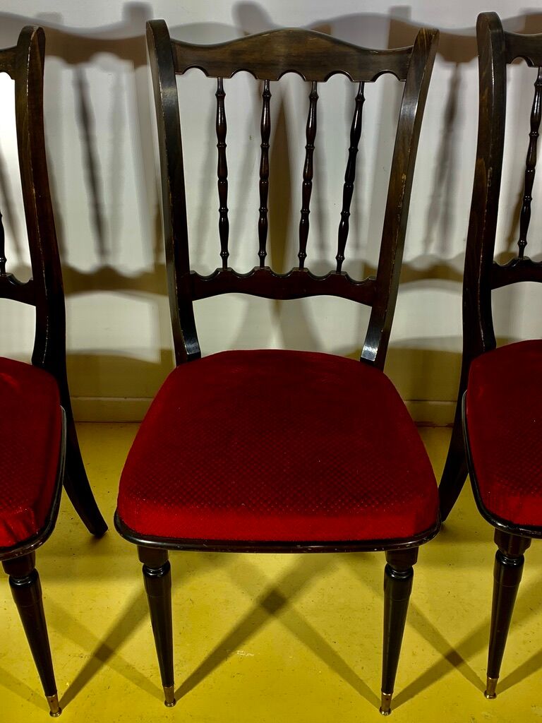4 CHAIRS Napoleon III, black lacquered, seats Red Velvet
