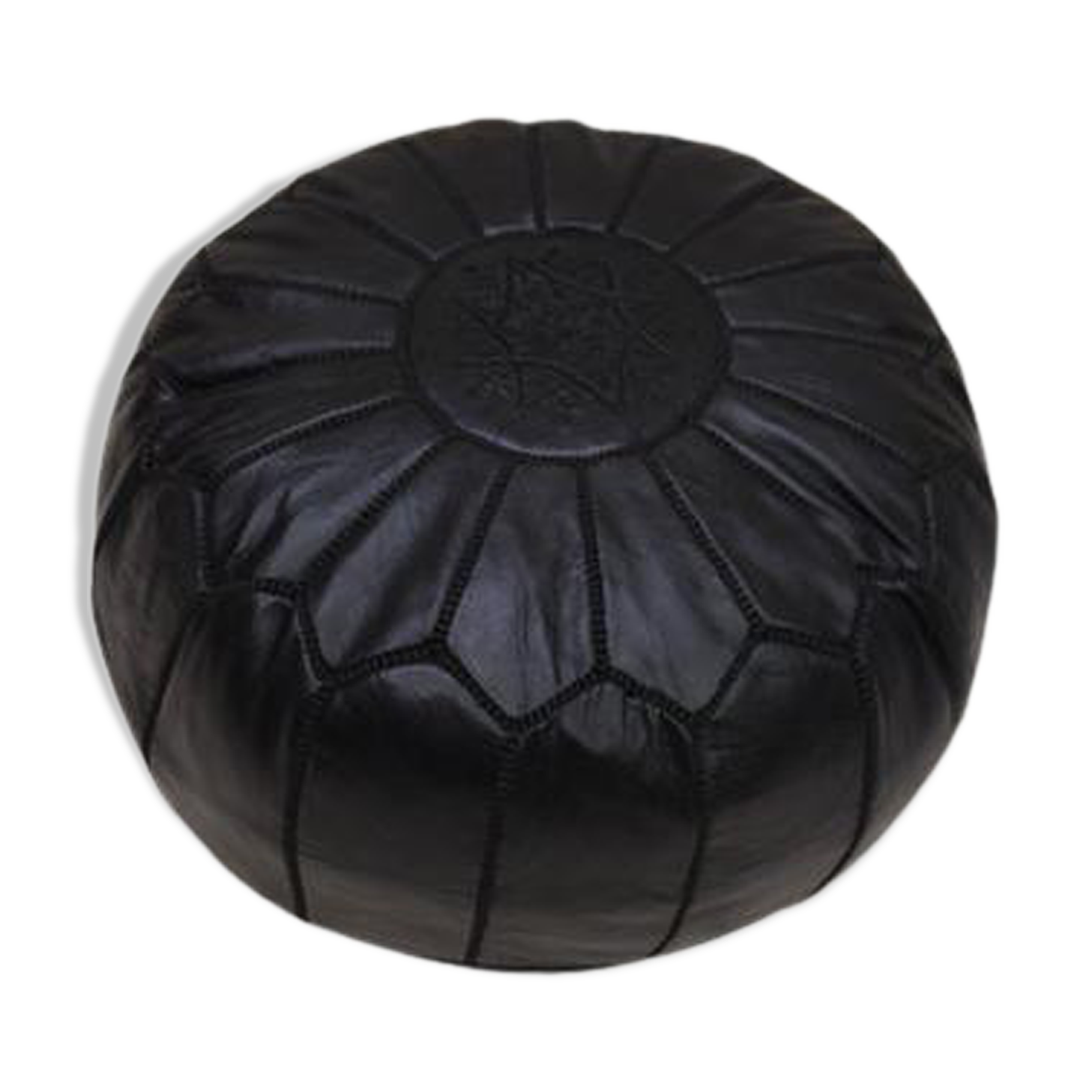 Moroccan pouf in dark black leather