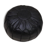Moroccan pouf in dark black leather