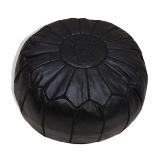 Moroccan pouf in dark black leather