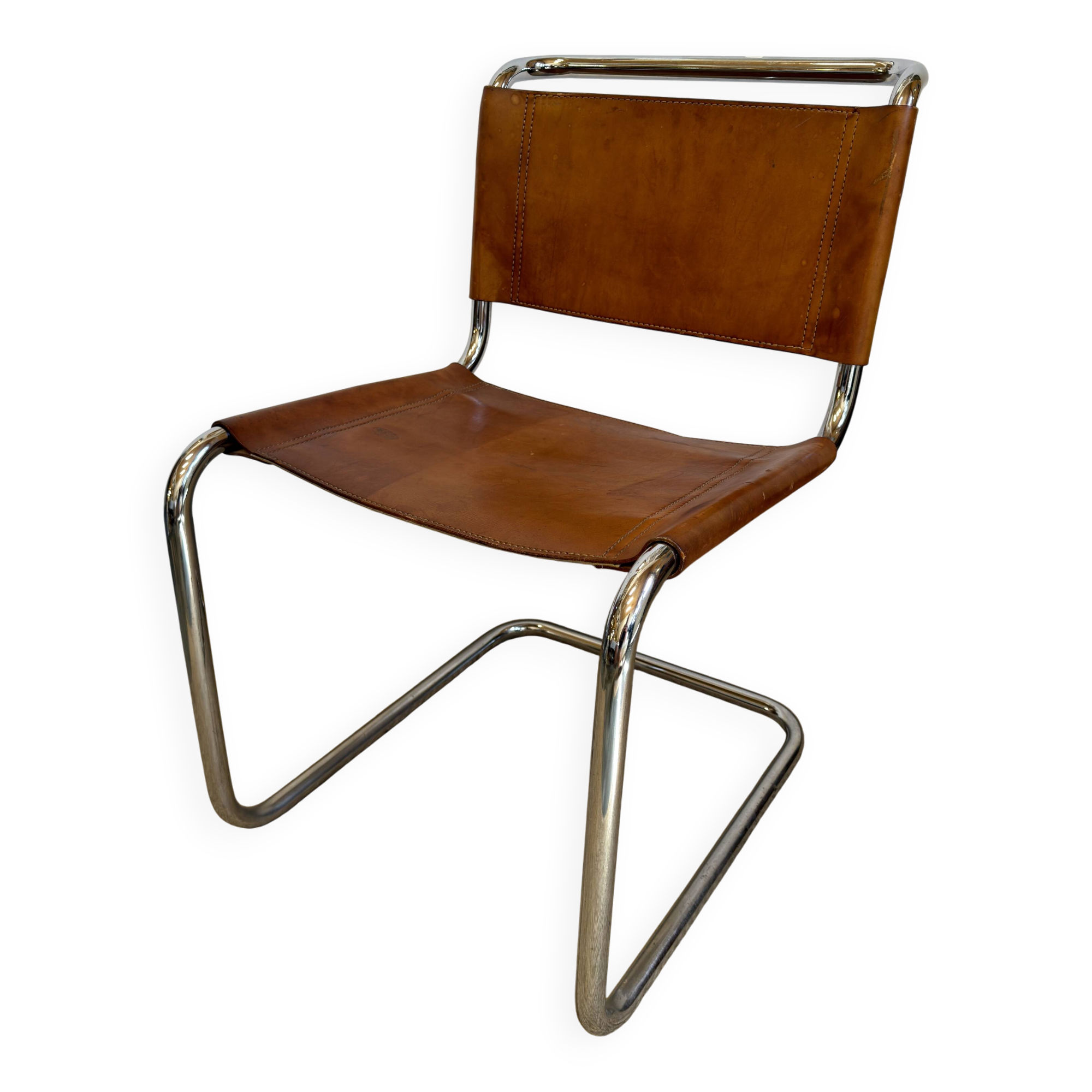 Chaise cantilever en cuir fauve par Steel Line, années 1980