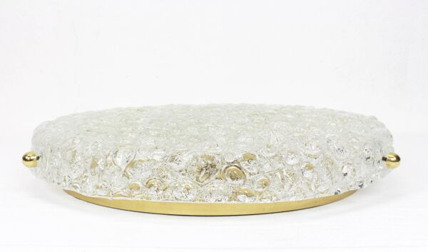 Grand plafonnier en verre givré rond par Hillebrand, Allemagne, années 1970
