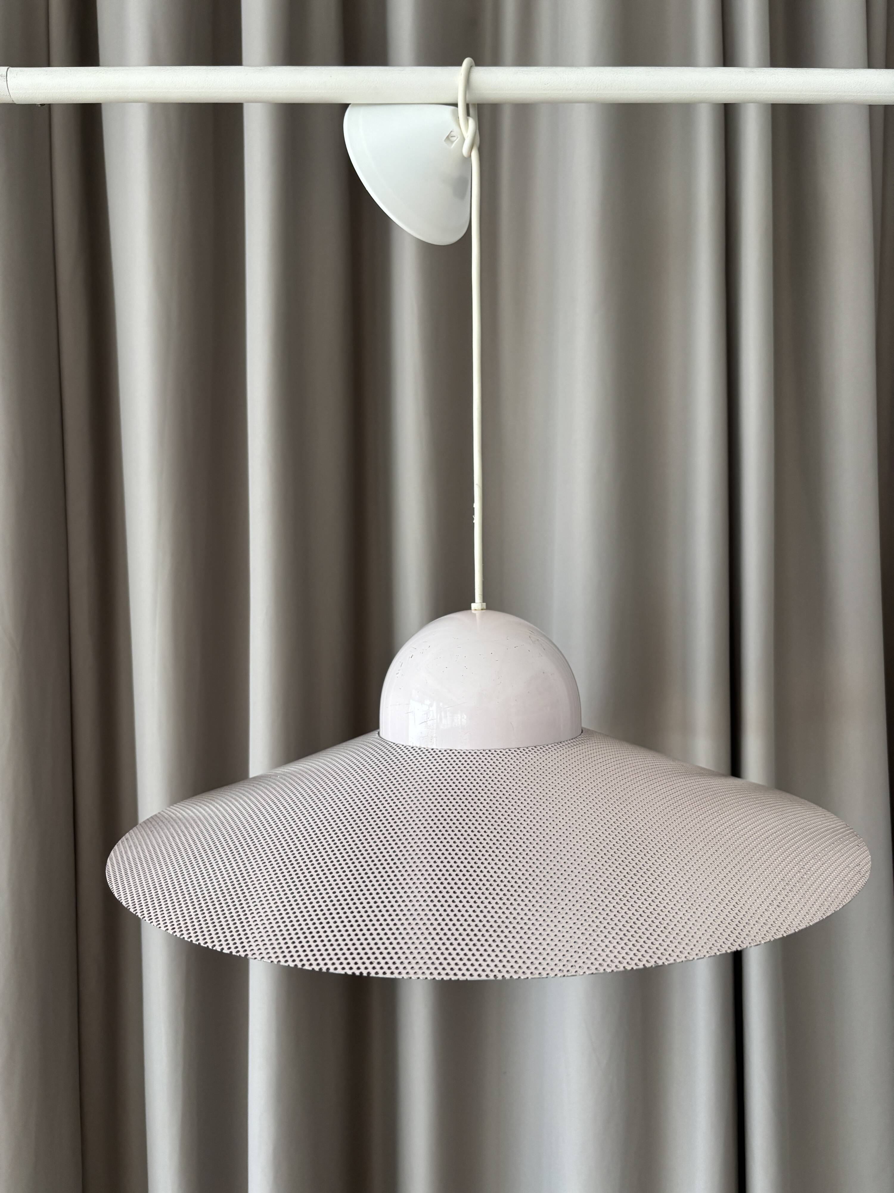 Vintage IKEA LYRIK Pendant Lamp | Soft Pink Perforated Metal | 1984 Scandin