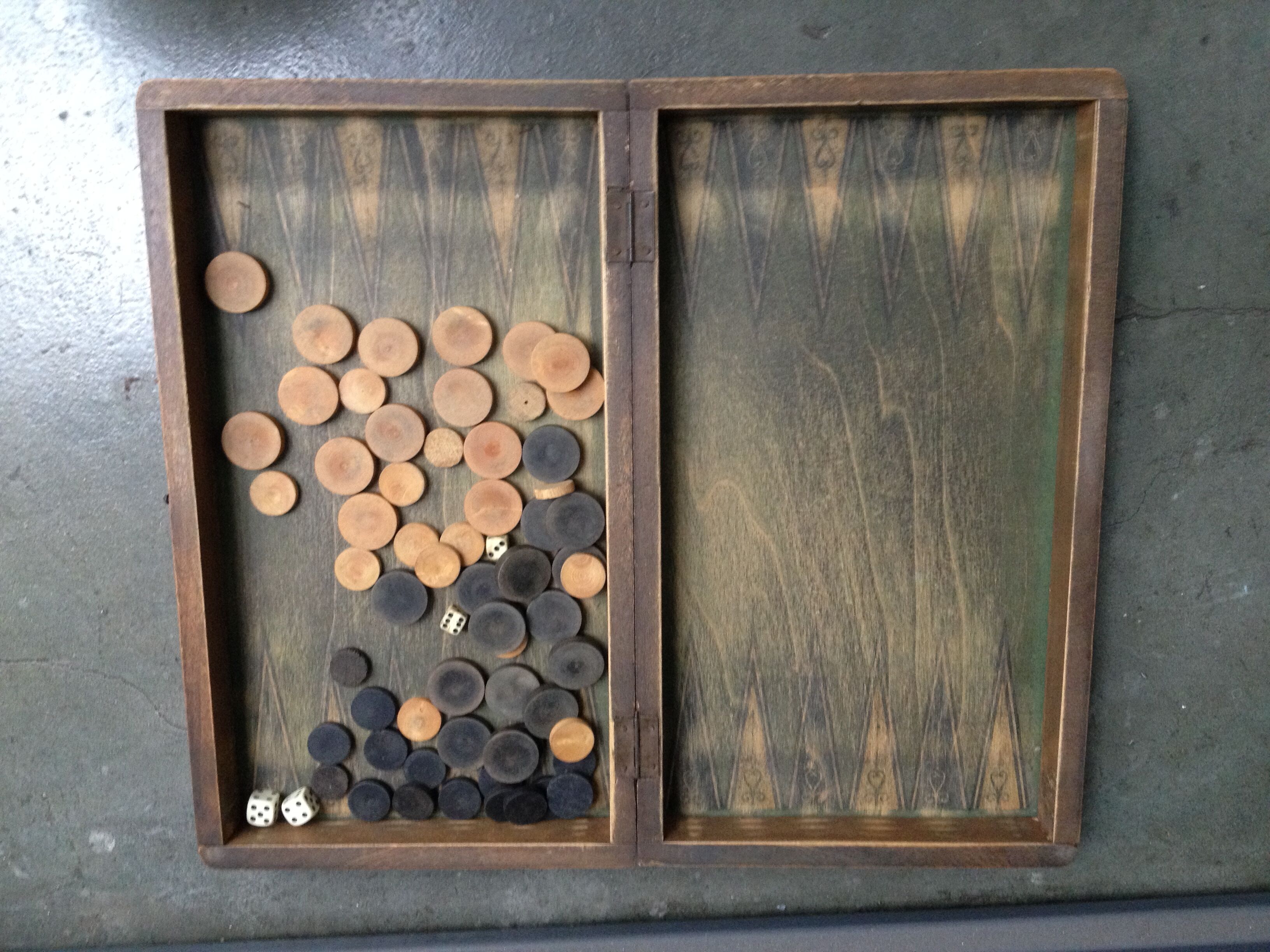 Set Old backgammon and wooden ladies game