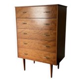 Mid-Century vintage walnut chest of drawers with brass handles 1950s-60s