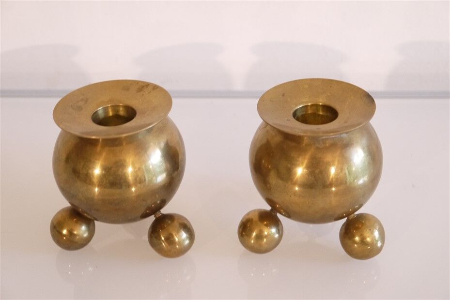 Pair of Scandinavian brass candle holder 1970