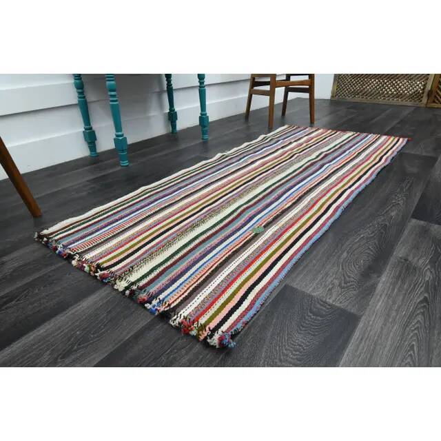 Vintage Turkish Oushak Handmade Wool Cotton Pink Area Rug 89x209