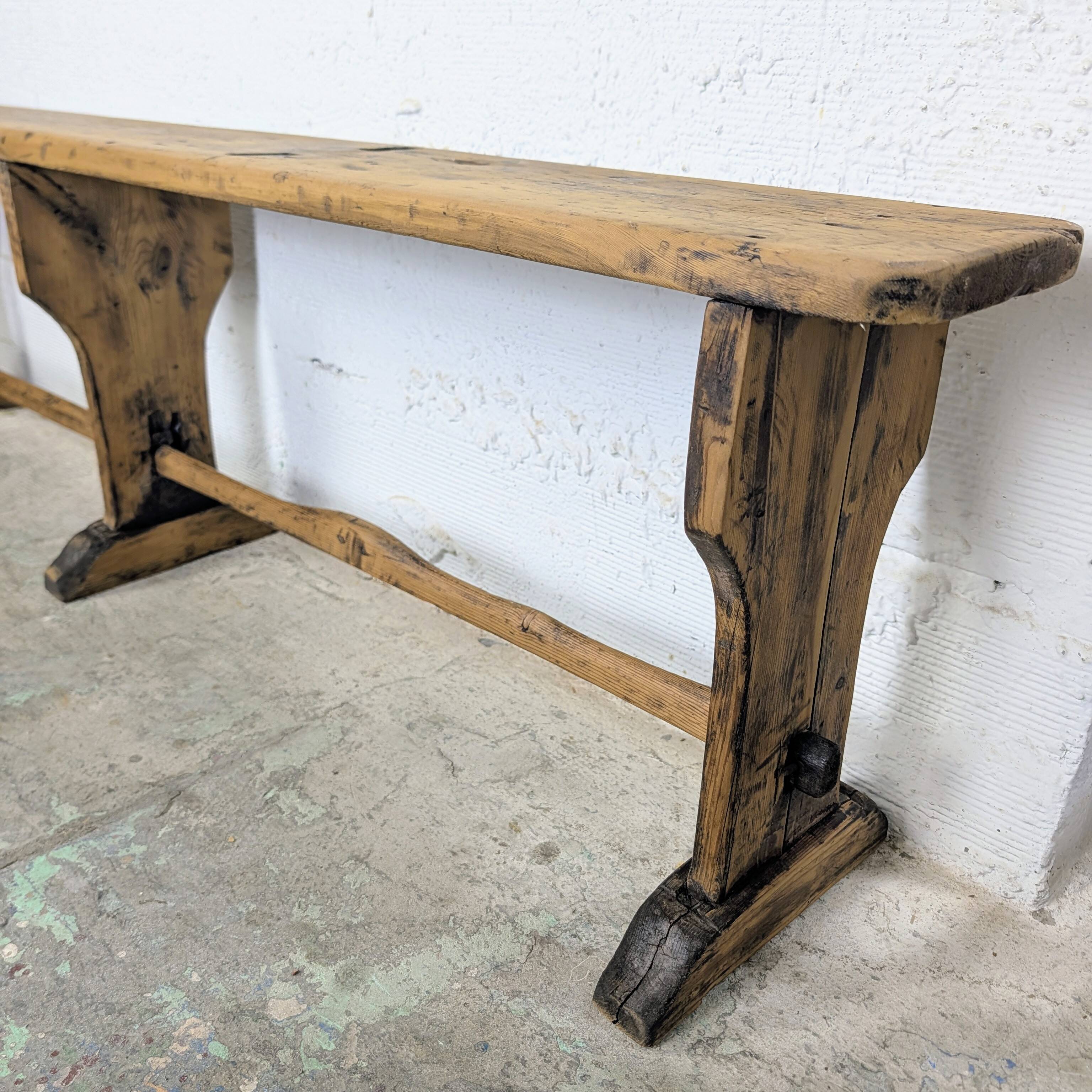 Old farmhouse bench in raw wood