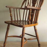 Mid century solid oak lyre-back Windsor elbow chair, 1960s