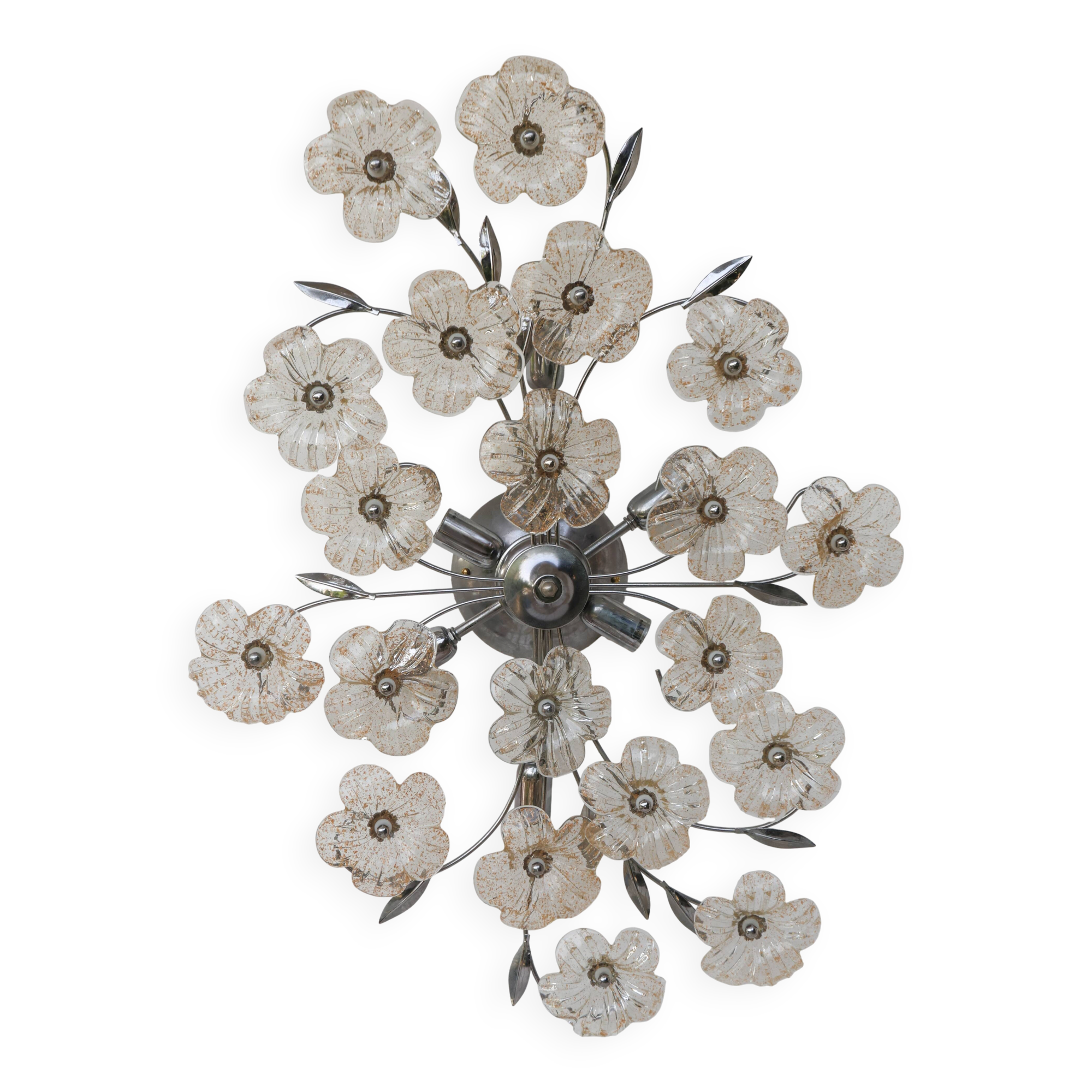 Large Size Gold and Transparent Murano Glass Wall light or Ceiling Light Fl