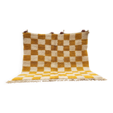 Beni Ouarain checkerboard rug 186x178 cm – Thick wool – Ochre chess pattern