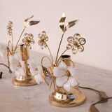 Set of 2 Murano Table Light White Flowers, 1970s