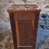 French antique bedside table in oak with walnut burl veneer, circa 1900.