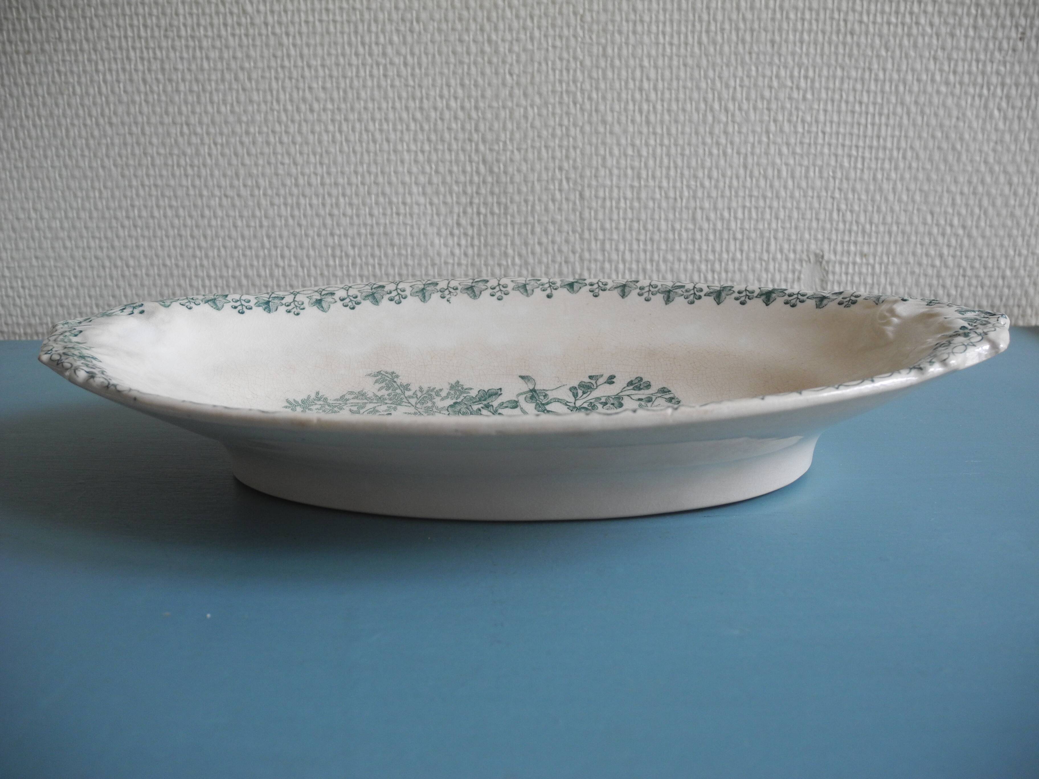 large antique earthenware dish Onnaing Moisson antique French earthenware dish